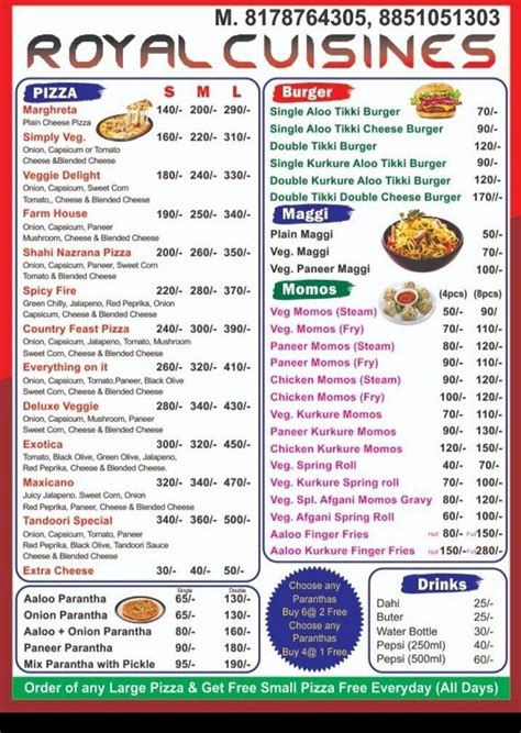 Menu Of Royal Cuisines Punjabi Bagh New Delhi