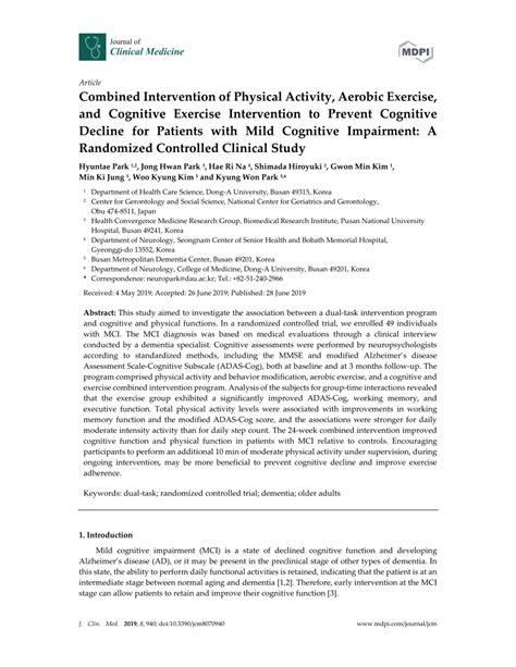 Pdf Combined Intervention Of Physical Activity Aerobic Exercise And