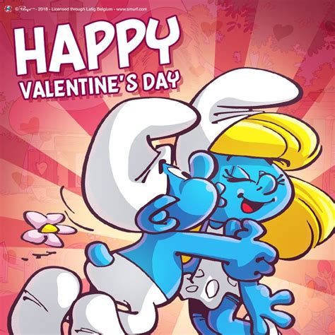 Happy Valentines Day Smurf Kissing Smurfette Thesmurfs Valentines Day