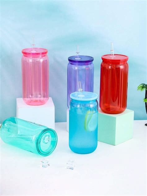 16 oz Gobelets en plastique colorés avec couvercles et pailles