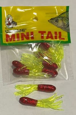 Creme Mini Tail Red Glitter Chartreuse Crappie Tubes Soft Plastic