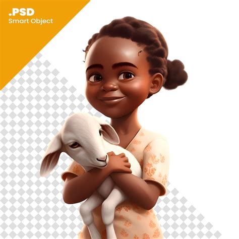 Rendu 3d D une Mignonne Fille Afro américaine Tenant Un Modèle Psd De