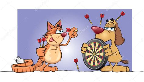 Cat & Dog Playing Darts — Stock Vector © scribbles-toons #39438353