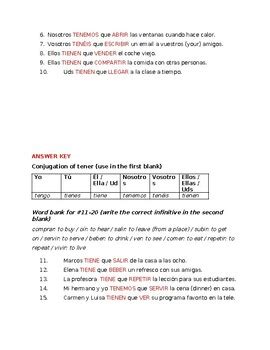 Tener Que Infinitive Fill In Practice By Kunal Patel TPT