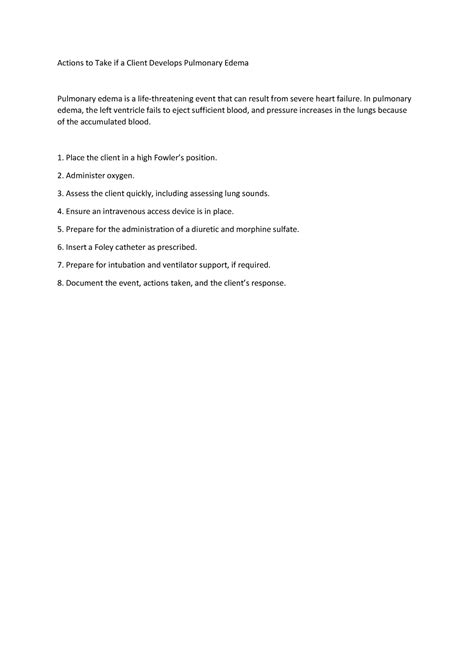 Pulmonary Edema Actions To Take If A Client Develops Pulmonary Edema
