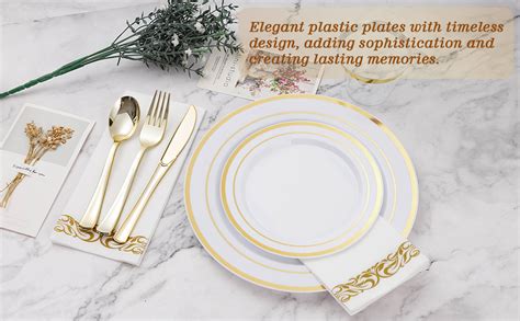 Amazon Bestvip Pcs Gold Disposable Dinnerware Set Guests