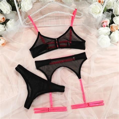 Lingerie transparente en dentelle pour femmes black pink Blanc Cdiscount Prêt à Porter