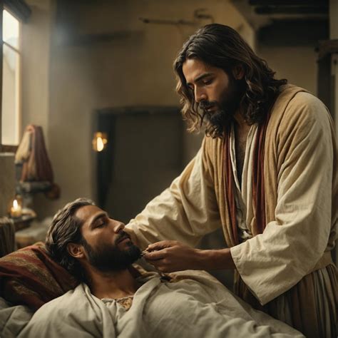 Jesús Sanando A Un Hombre Enfermo Foto Premium