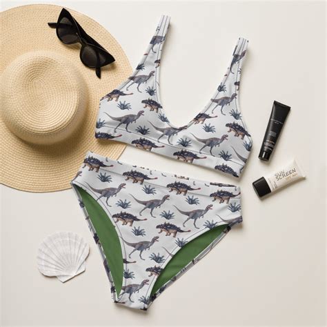 Vintage Dinosaur High Waisted Bikini Set Recycled Bikini Eco Friendly Beachwear Retro Surf