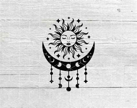 Sun And Moon Svg Moon Phases Mystical Celestial Stars Boho Sun