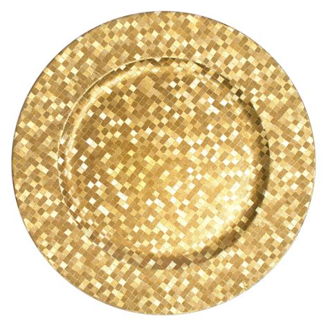 Case Of 24 Gold Mosaic 13 Round Charger Plates 5 50 Pc Events Wholesale