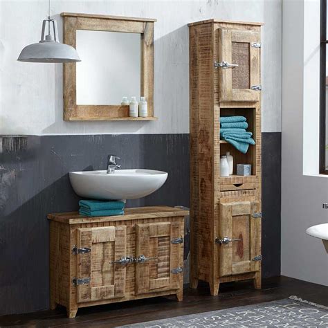 set massivholz badmoebel rustikal aus mangobaum suennas  teilig