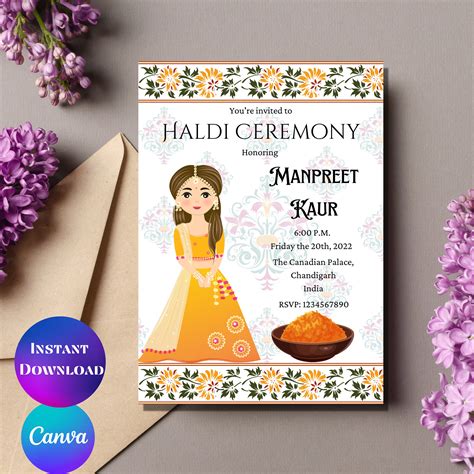 Haldi Invite Haldi Invitation Digital Haldi Invitation Maiyan Invite Canva Invitation Holud