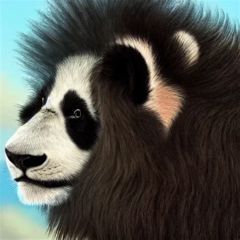 Profile View Of Cute Fluffy Baby Panda With Long Stable Diffusion