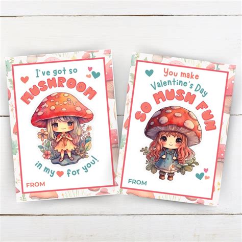 Printable Mushroom Valentine Cards Kids Valentines Mushroom Cards For