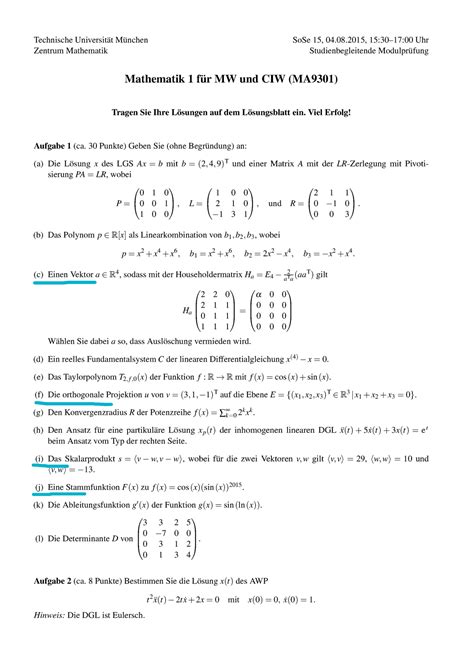 Klausur Summer 2015 Fragen Technische Universität München SoSe 15