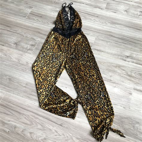 Y2K Leopard Halter Lingerie Jumpsuit Open Back Slit Sides Pantlegs Etsy