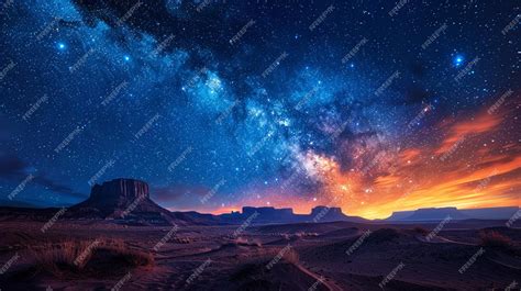 Premium Photo | Stars trailing in the night sky over a silent desert