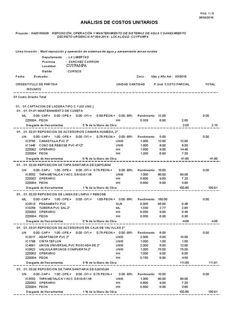 Pdf Analisis De Costos Unitarios Dokumen Tips