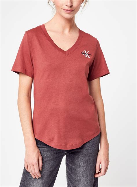 Calvin Klein Jeans Monogram Logo Slim V Neck Tee Rood Kleding Chez