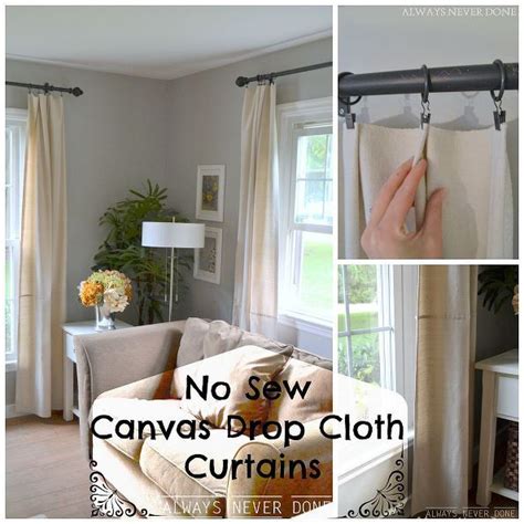 Diy No Sew Canvas Drop Cloth Curtains No Sew Curtains Canvas Drop Cloths Drop Cloth