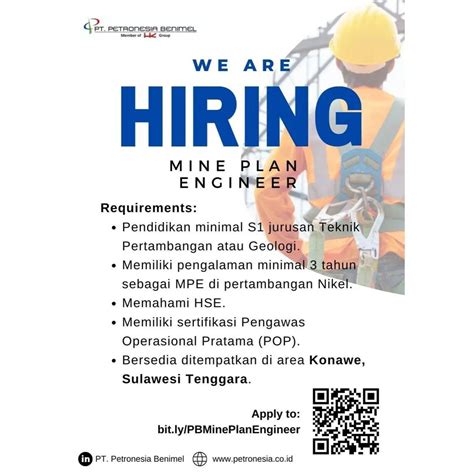 Lowongan Kerja Mine Plan Engineer Di PT Petronesia Benimel Desember