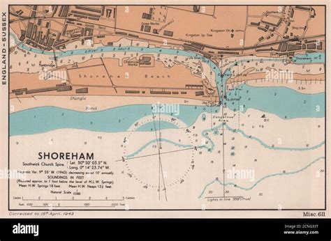 Shoreham Town Plan And Sea Coast Chart Sussex Admiralty 1943 Old