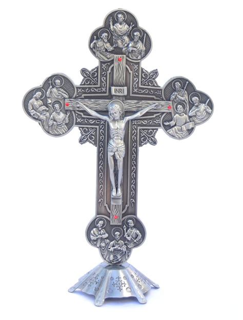 Stand Altar Cross Crucifix Jesus Church Inri Jerusalem Holyland Pewter