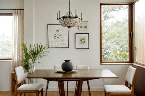 Zen Style Dining Room Interior With Vase And Dining Table And Plant