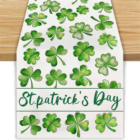 Amazon Farmnall Linen St Patricks Day Table Runner Shamrock Table