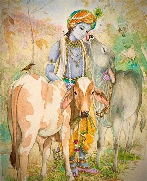 Lord Krishna With Cow Hand Painted Painting on Canvas without Frame - Etsy