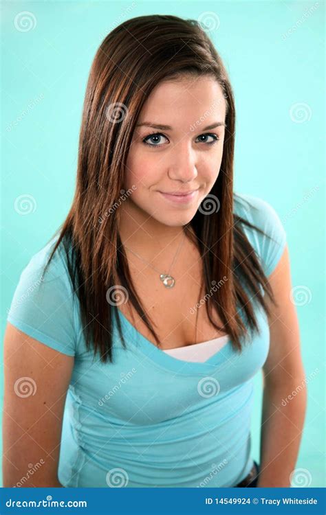 Headshot Of Pretty Brunette Teen Girl Stock Photo Image Of Teenager