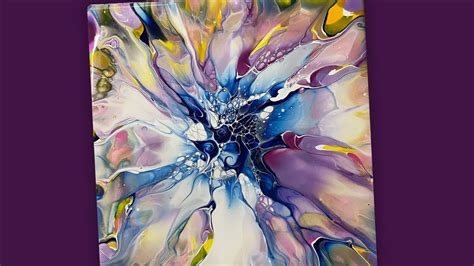 Bloom Pour In Rings Blown And Spun Acrylic Paint Pouring Youtube