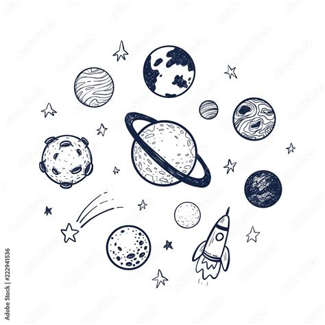 Simple set with planets in space. Vector illustration. Stock Vector | Adobe Stock