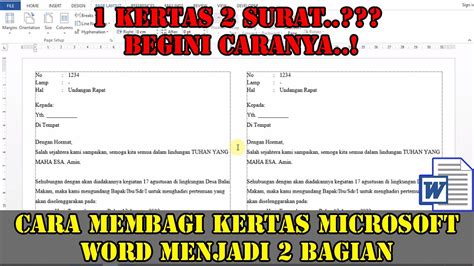 CARA MEMBAGI KERTAS DI MICROSOFT WORD MENJADI 2 BAGIAN YouTube