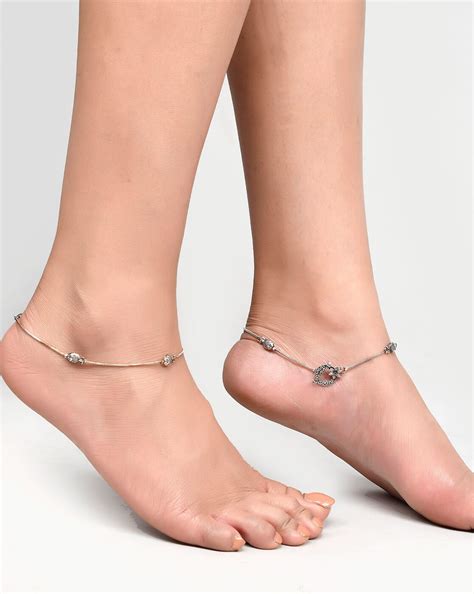 German Oxidised Silver Anklets Floral Paan Design Payal Silver Plating