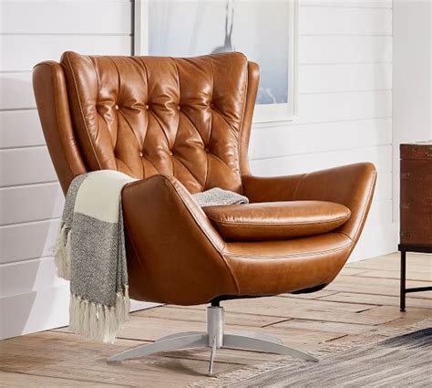 Wells Leather Swivel Armchair Pottery Barn