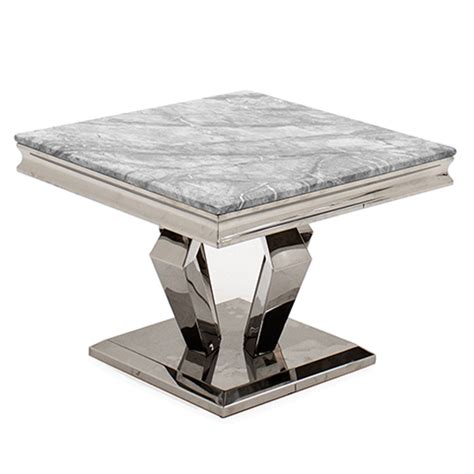 Arleen Marble Lamp Table With Stainless Steel Base In Grey Furniture