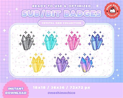 Twitch Sub Badges Bit Badges Emote Cute Glossy Sparkle Crystal Gem