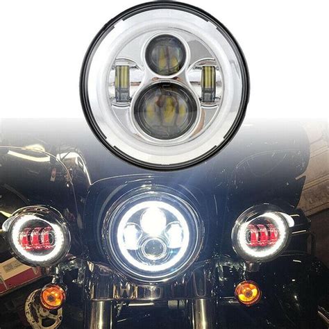 7 DRL Halo Angel Eyes LED Projector Headlight Chrome For Jeep Wrangler