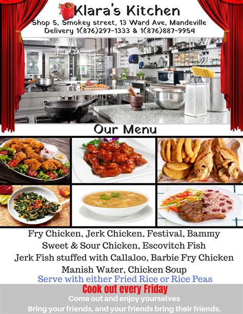 Klaras Kitchen Flyer Sweet Sour Chicken Jerk Chicken Chicken Soup Fried Chicken Rice And