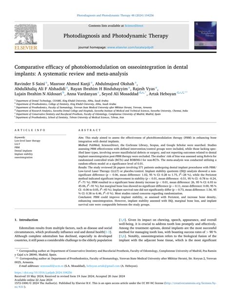 Pdf Comparative Efficacy Of Photobiomodulation On Osseointegration In