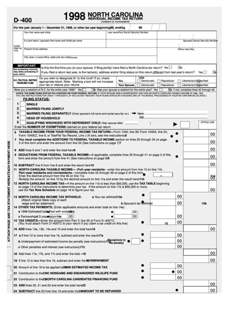 Nc D 400 Shcedule Form And Instruction Printable Printable Forms Free