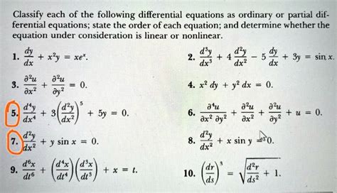 SOLVED Classify Each Of The Following Differential Equations As