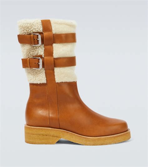 Christian Louboutin Shearling Trimmed Leather Boots Christian Louboutin