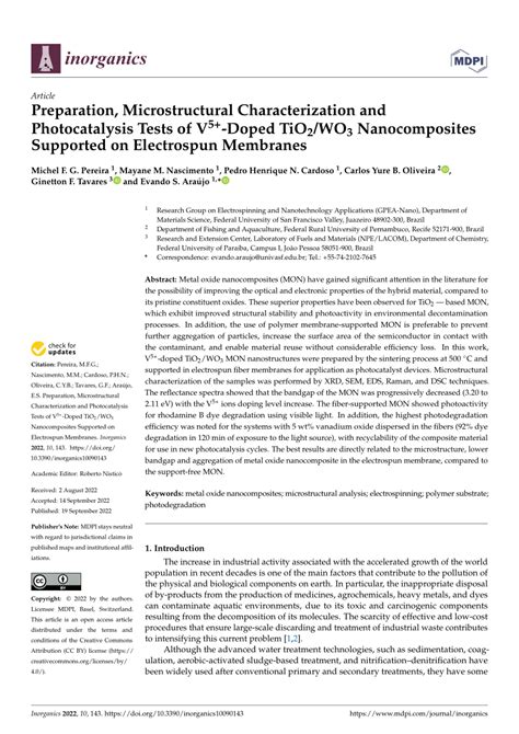 Pdf Preparation Microstructural Characterization And Photocatalysis