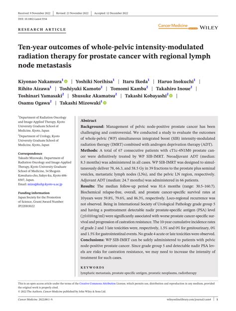 Pdf Ten‐year Outcomes Of Whole‐pelvic Intensity‐modulated Radiation Therapy For Prostate