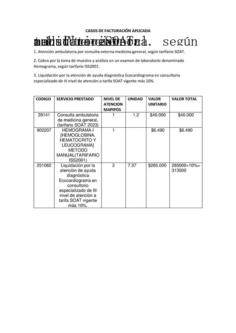 Casos DE Facturación Aplicada CASOS DE FACTURACIN APLICADA 1