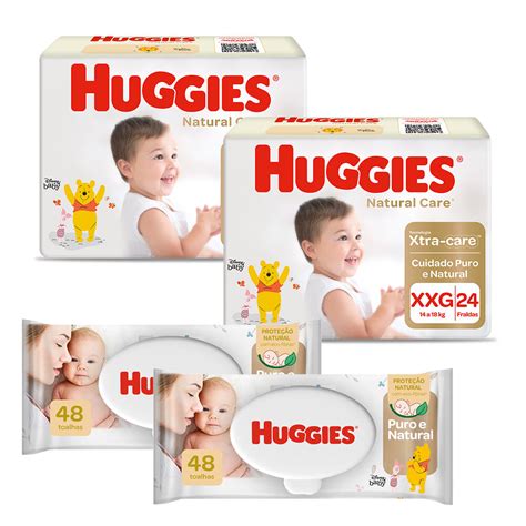 Kit Fralda Huggies Natural Care Xxg Com Lenço Umedecido