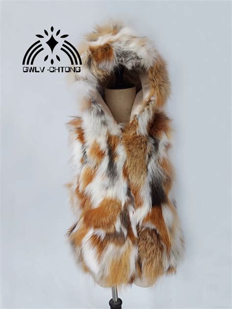 Real Genuine Natural Fox Fur Vest With Hood Women S Red Fox Fur Gilet